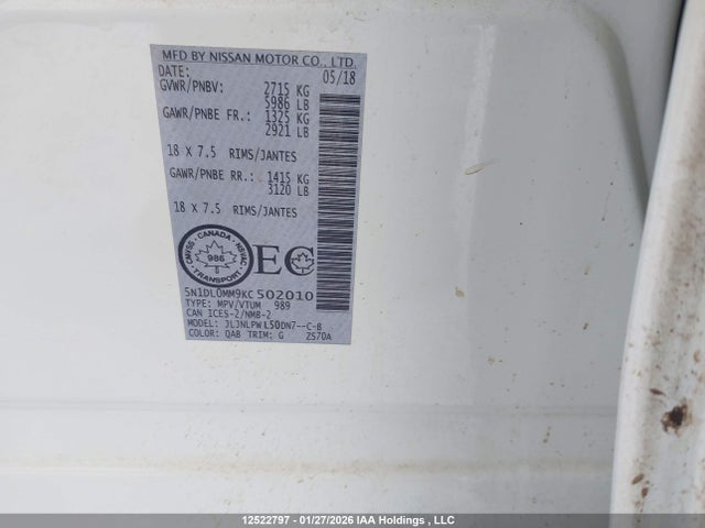 5N1DL0MM9KC502010 Infiniti Qx60 Luxe/pure