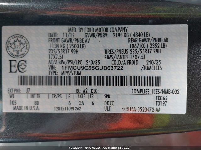 1FMCU9G95GUB63722 Ford ESCAPE SE