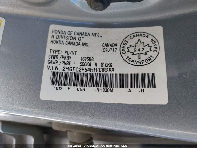 Aukcja sprzedaży 2017 Honda Civic Lx, vin: 2HGFC2F54HH038288, numer aukcji: 12522832