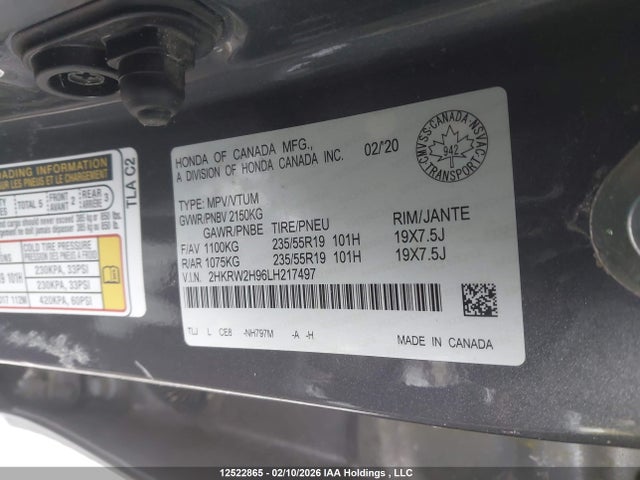 2HKRW2H96LH217497 Honda Cr-v Touring