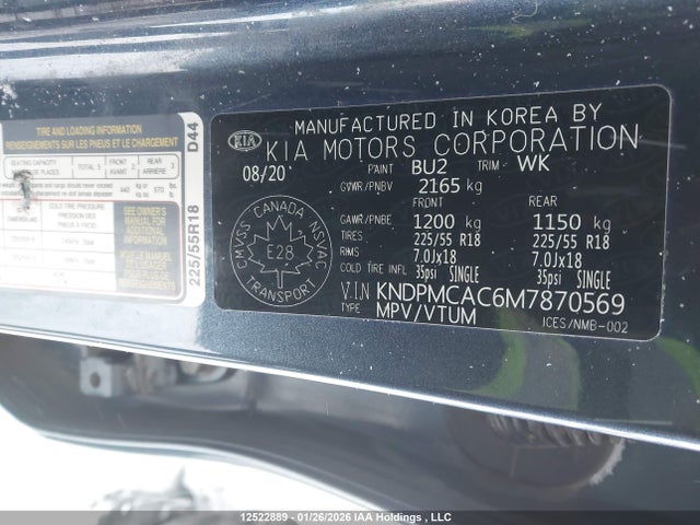 Продаж на аукціоні авто 2021 Kia Sportage, vin: KNDPMCAC6M7870569, номер лоту: 12522889