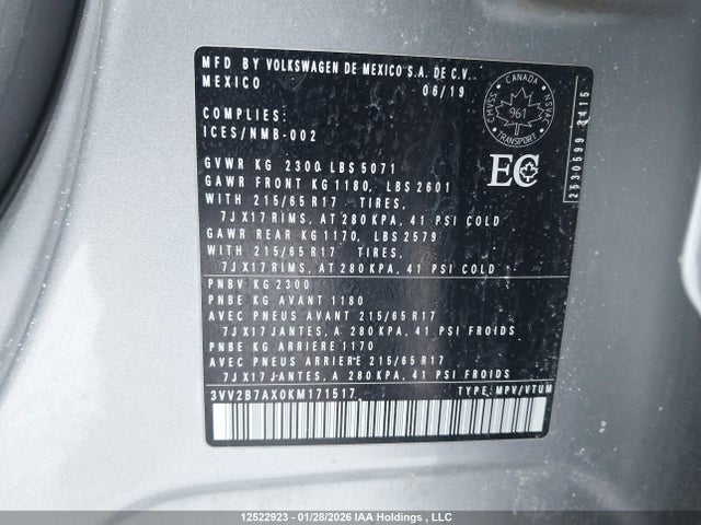 3VV2B7AX0KM171517 Volkswagen Tiguan Comfortline