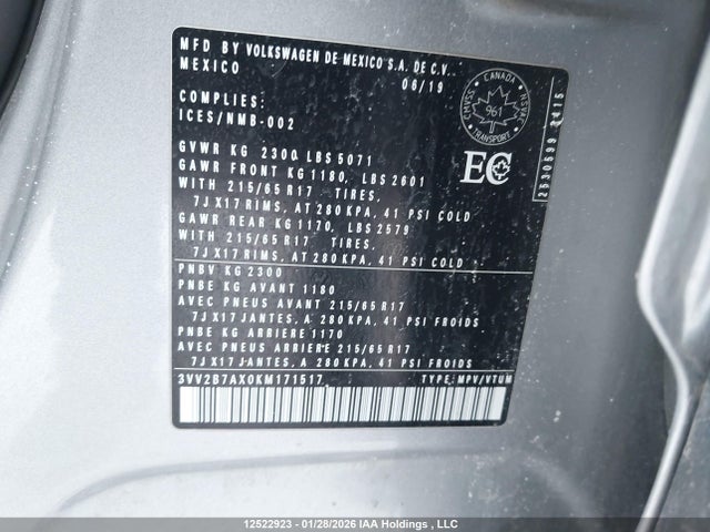 3VV2B7AX0KM171517 Volkswagen Tiguan Comfortline