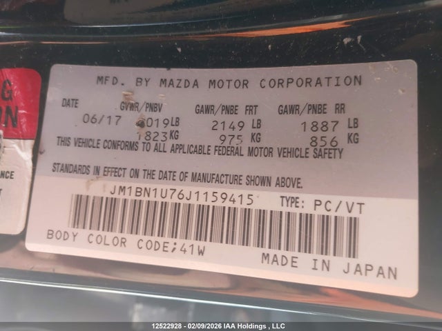 JM1BN1U76J1159415 Mazda Mazda3 Gx