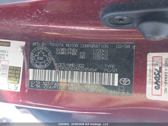 Aukcja sprzedaży 2004 Toyota Prius, vin: JTDKB22U340045454, numer aukcji: 12522942