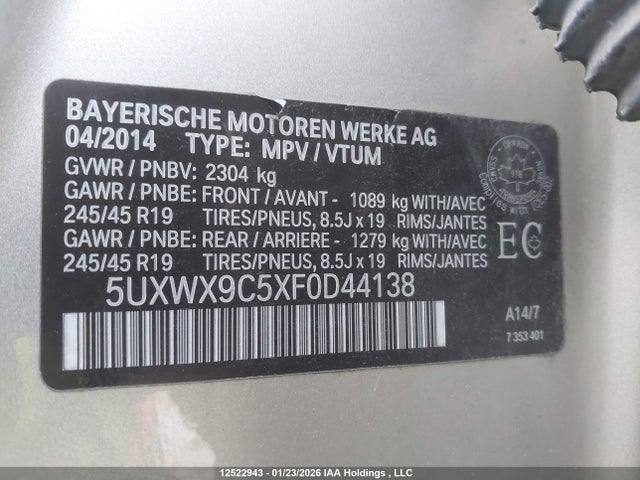 5UXWX9C5XF0D44138 BMW X3 Xdrive28i