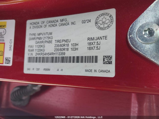 2HKRS4H54RH113359 Honda Cr-v Sport