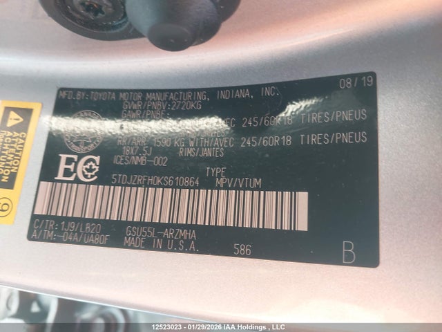 5TDJZRFH0KS610864 Toyota Highlander Xle