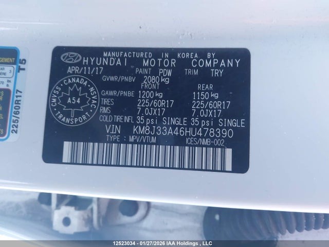 KM8J33A46HU478390 Hyundai Tucson Premium