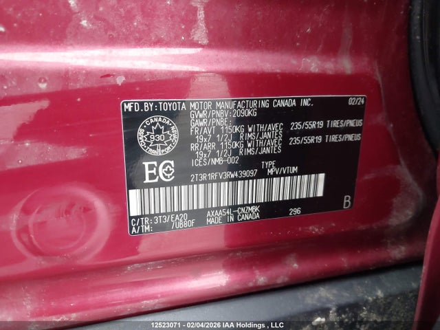12523071 :رقم المزاد ، 2T3R1RFV3RW439097 vin ، 2024 Toyota Rav4 Xle/xle Premium مزاد بيع