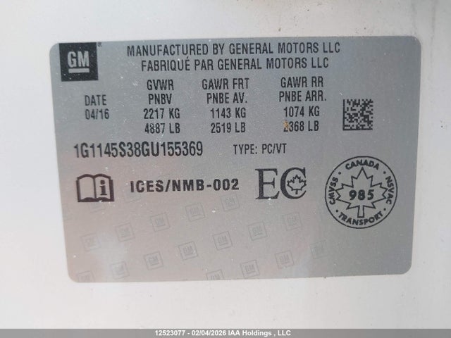 1G1145S38GU155369 Chevrolet IMPALA LTZ