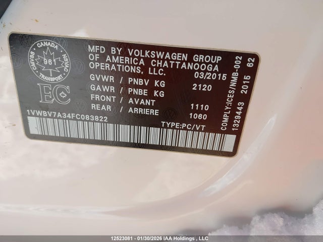 1VWBV7A34FC083822 Volkswagen PASSAT SE
