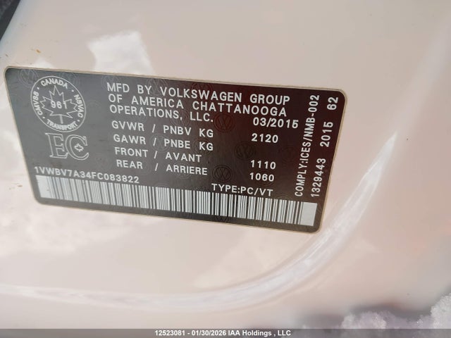 1VWBV7A34FC083822 Volkswagen PASSAT SE