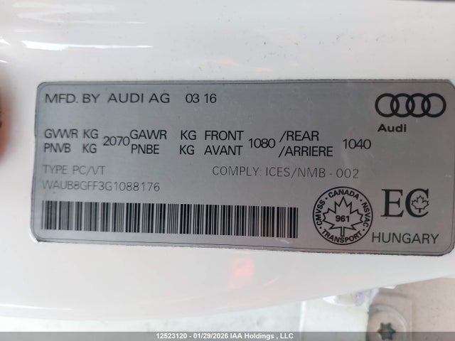 WAUB8GFF3G1088176 Audi A3 2.0t Komfort