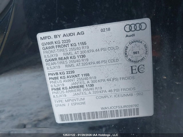 WA1JCCFS3JR028792 Audi Q3 Premium Plus