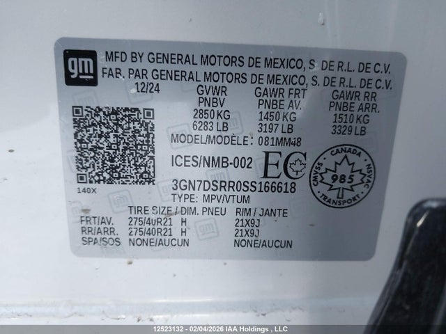Продаж на аукціоні авто 2025 Chevrolet Equinox Ev Rs, vin: 3GN7DSRR0SS166618, номер лоту: 12523132