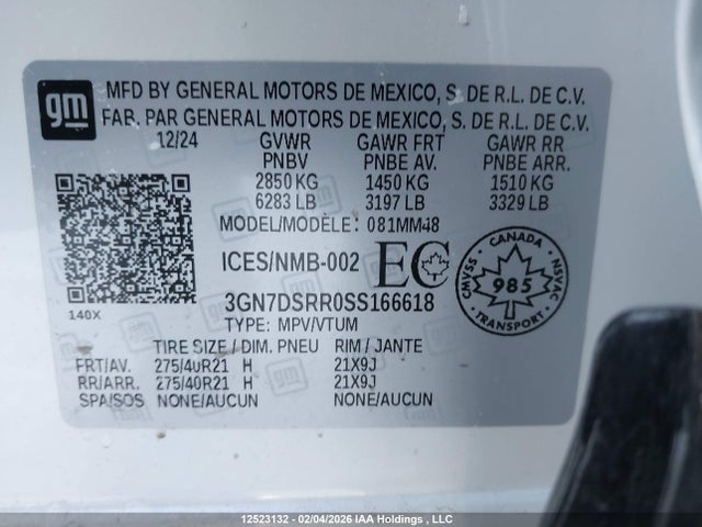 Продаж на аукціоні авто 2025 Chevrolet Equinox Ev Rs, vin: 3GN7DSRR0SS166618, номер лоту: 12523132
