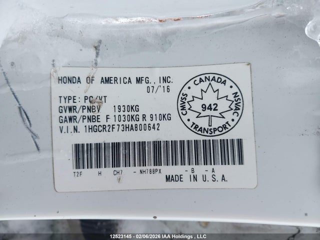1HGCR2F73HA800642 Honda ACCORD EX