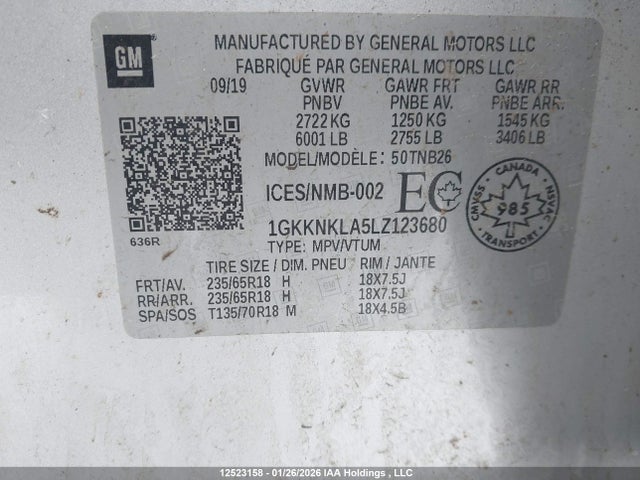 1GKKNKLA5LZ123680 GMC ACADIA SLE