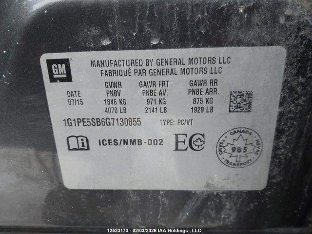 1G1PE5SB6G7130855 Chevrolet Cruze Limited 1lt
