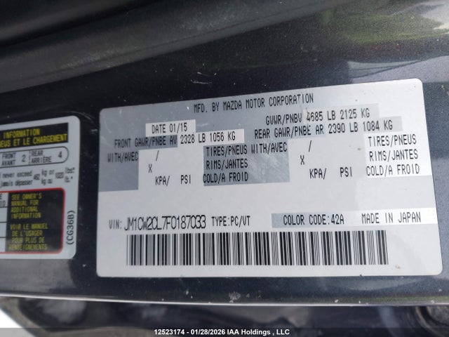 Aukcja sprzedaży 2015 Mazda Mazda5, vin: JM1CW2CL7F0187033, numer aukcji: 12523174