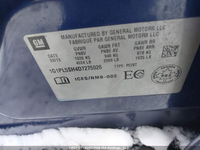 Aukcja sprzedaży 2013 Chevrolet Cruze Ls, vin: 1G1PL5SH4D7275026, numer aukcji: 12523181