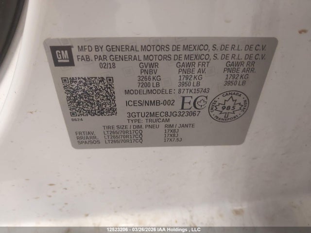 3GTU2MEC8JG323067 GMC Sierra K1500 Sle