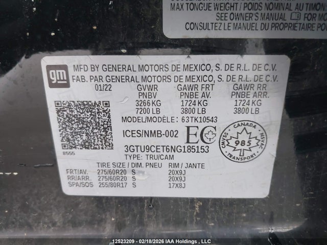3GTU9CET6NG185153 GMC Sierra Limited K1500 Elevation