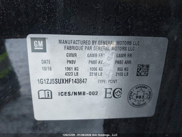 1G1ZJ5SUXHF143847 Chevrolet MALIBU HYBRID