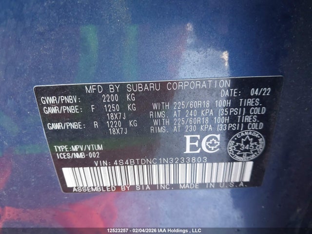 4S4BTDNC1N3233803 Subaru Legacy Outback