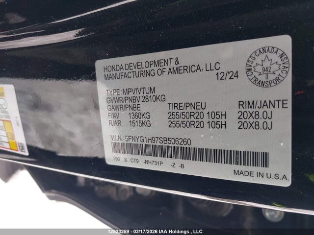 5FNYG1H97SB506260 Honda Pilot Black Edition