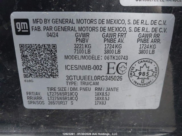 3GTUUEEL0RG345026 GMC Sierra K1500 At4