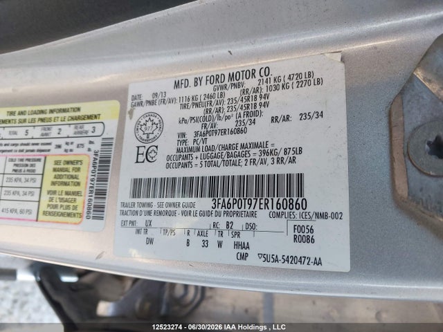 Ford FUSION SE 2014 3FA6P0T97ER160860 Image 9