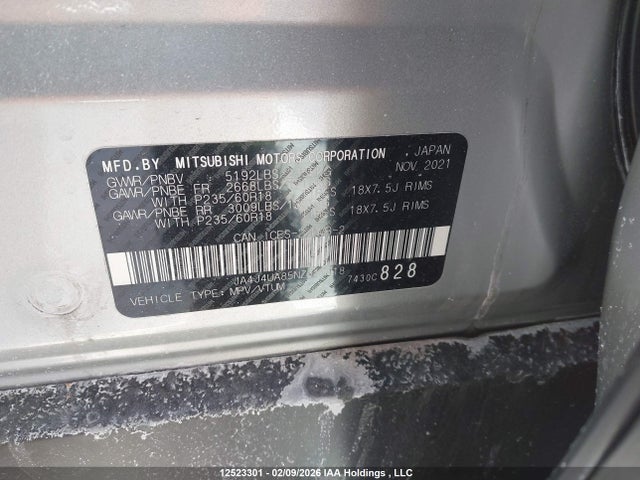 Auction sale of the 2022 Mitsubishi Outlander Le/le Premium/se/sel, vin: JA4J4UA85NZ611918, lot number: 12523301