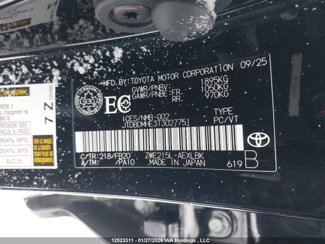 Aukcja sprzedaży 2026 Toyota Corolla Hybrid Le, vin: JTDBDMHE3T3027751, numer aukcji: 12523311
