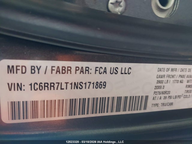 1C6RR7LT1NS171869 RAM 1500 Classic Slt