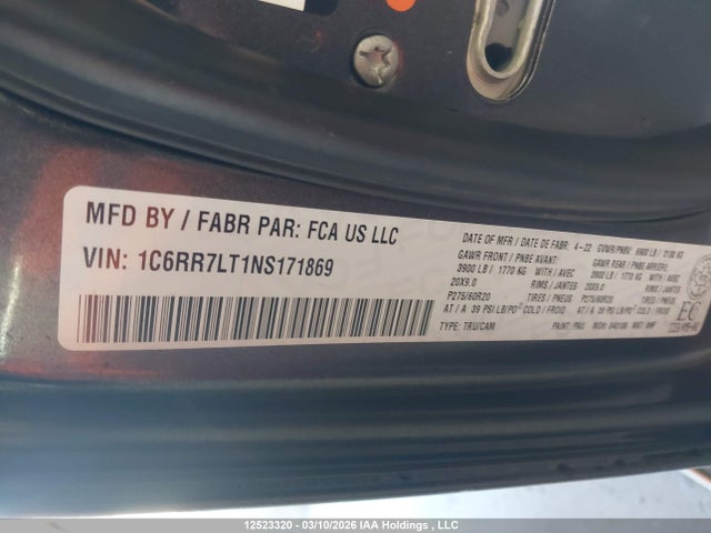 1C6RR7LT1NS171869 RAM 1500 Classic Slt