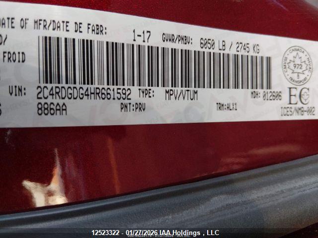12523322 :رقم المزاد ، 2C4RDGDG4HR661592 vin ، 2017 Dodge Grand Caravan Crew مزاد بيع