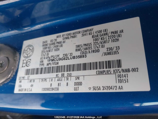1FMCU9G62LUB35893 Ford ESCAPE SE