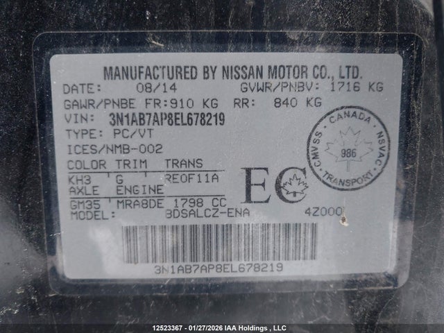 Aukcja sprzedaży 2014 Nissan Sentra S/sv/sr/sl, vin: 3N1AB7AP8EL678219, numer aukcji: 12523367