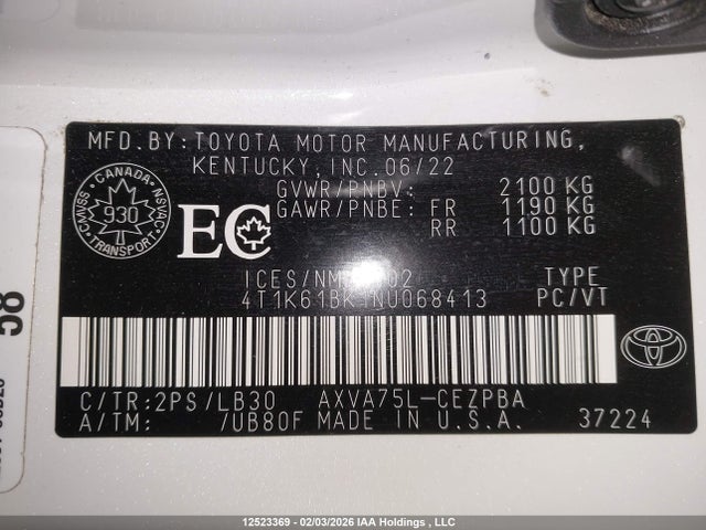 4T1K61BK1NU068413 Toyota CAMRY XSE