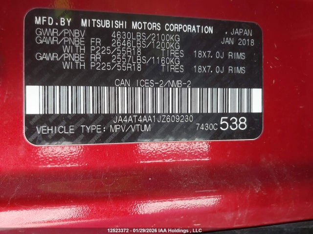 JA4AT4AA1JZ609230 Mitsubishi Eclipse