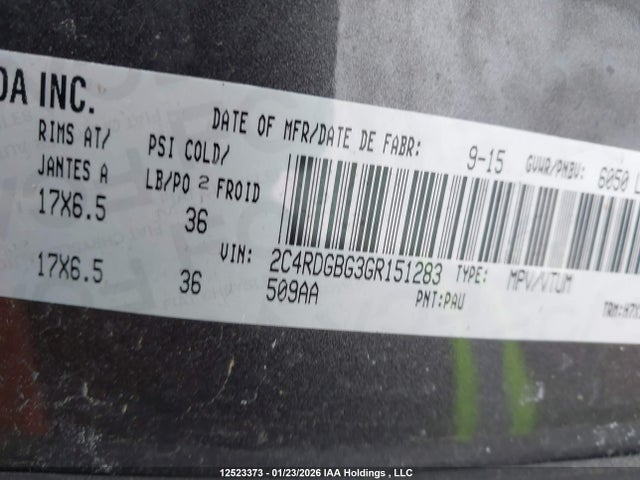 Aukcja sprzedaży 2016 Dodge Grand Caravan Se/sxt, vin: 2C4RDGBG3GR151283, numer aukcji: 12523373