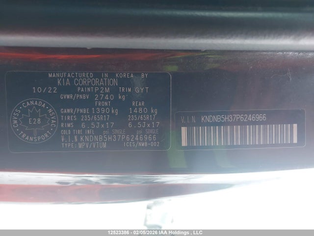 KNDNB5H37P6246966 KIA Carnival Lx/lx+