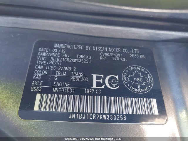 JN1BJ1CR2KW333258 Nissan Rogue Sport S/sv/sl