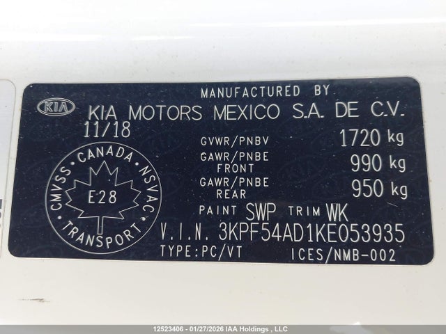 3KPF54AD1KE053935 KIA FORTE EX