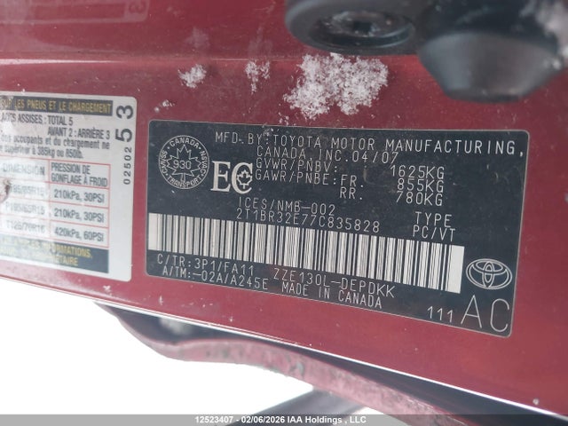 12523407 :رقم المزاد ، 2T1BR32E77C835828 vin ، 2007 Toyota Corolla Ce/le/s مزاد بيع