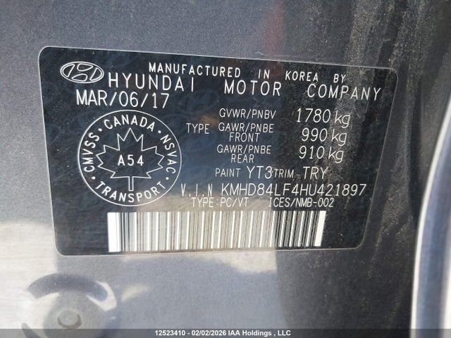KMHD84LF4HU421897 Hyundai ELANTRA GL