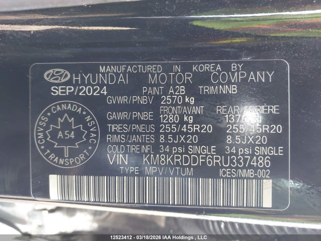 12523412 :رقم المزاد ، KM8KRDDF6RU337486 vin ، 2024 Hyundai Ioniq 5 Limited/disney 100 Platinum Edition مزاد بيع