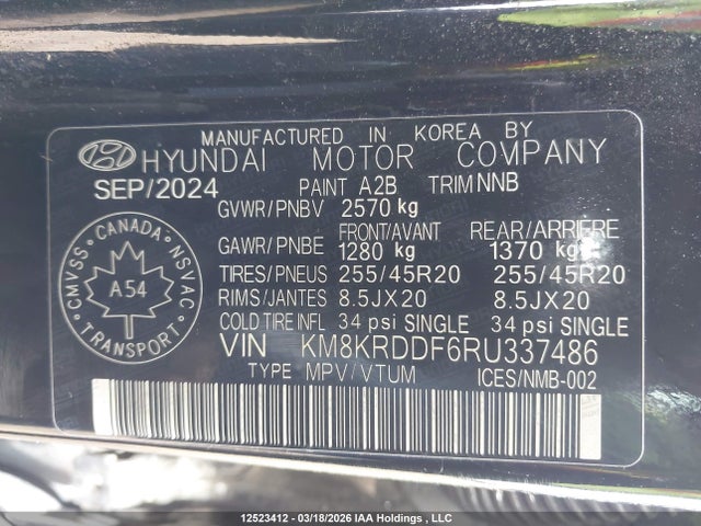12523412 :رقم المزاد ، KM8KRDDF6RU337486 vin ، 2024 Hyundai Ioniq 5 Limited/disney 100 Platinum Edition مزاد بيع